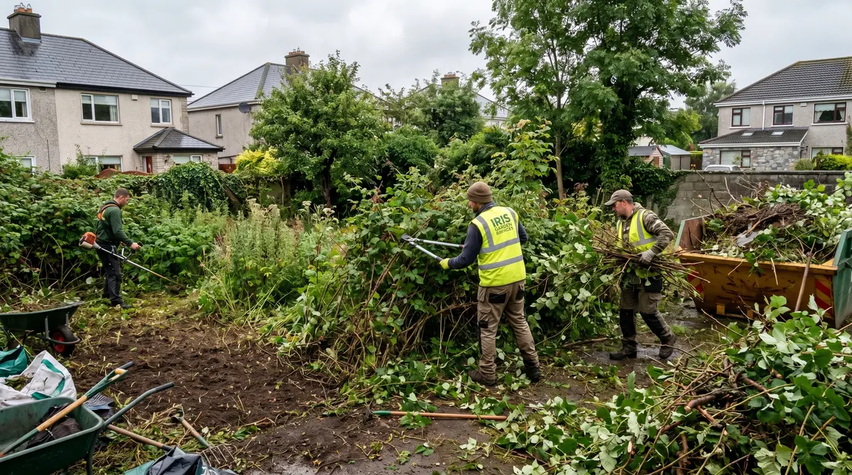 Overgrown garden clearance in progress