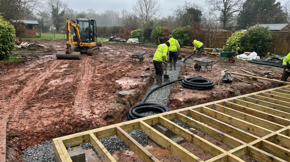 Garden renovation construction site in progress